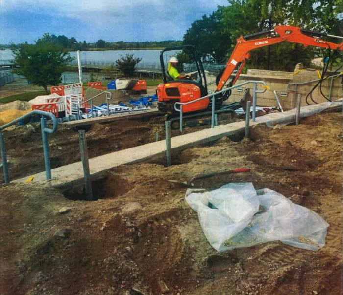 Commercial helical piles installed for stairs